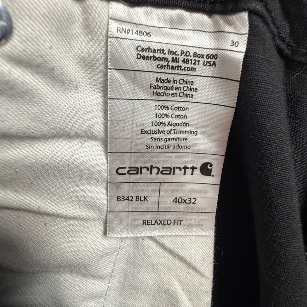 Carhartt B342 BLK Relaxed Fit Cargo Pants Mens 40x32 Black Ripstop Work Trousers - Picture 7 of 9